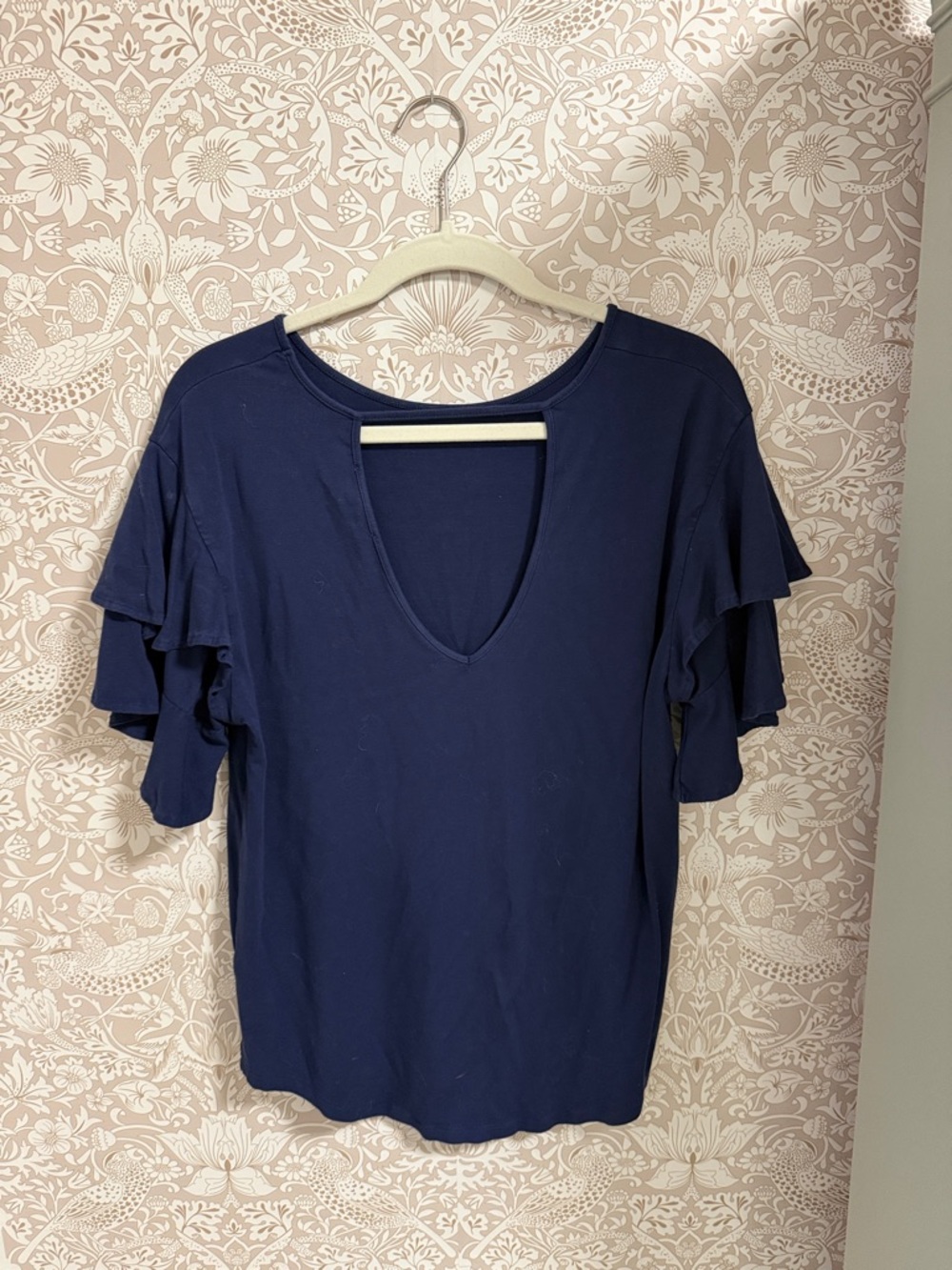 Layered Ruffle Sleeve Navy Tee - Picture 3 of 3